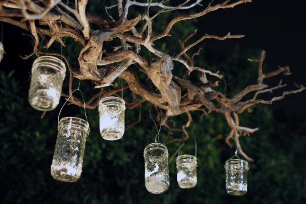 Simple Hanging Mason Jars On Tree Branch Wedding Decorations