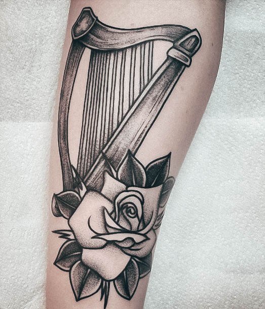 Simple Harp Tattoo For Women