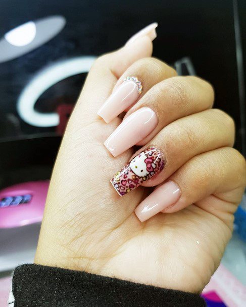 Simple Light Pink Hello Kitty Nails