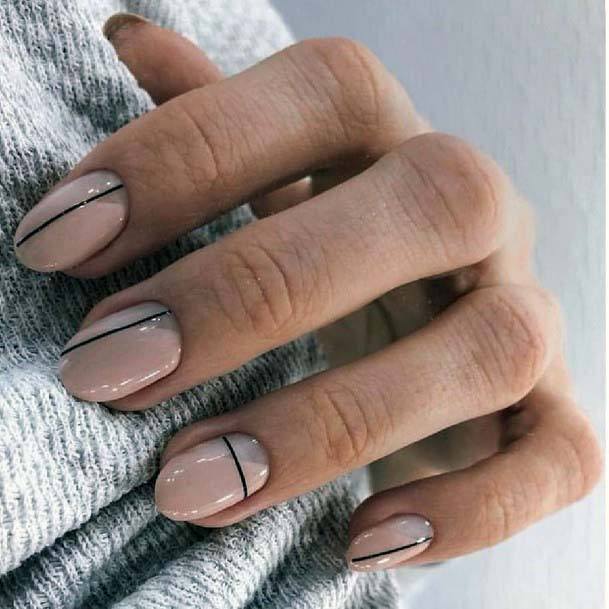 Simple Light Pink Nails With Black Lines