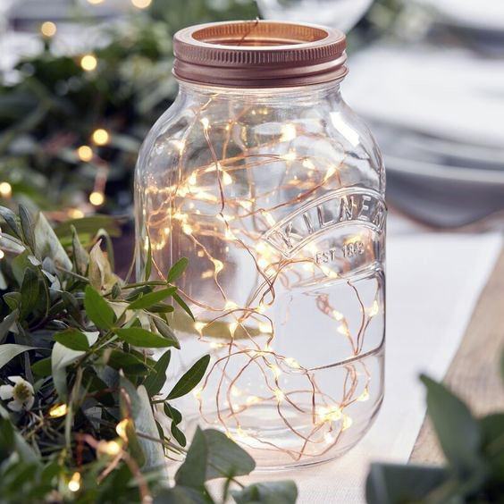 Simple Lighted Bulbs In Glass Jar Wedding Decorations