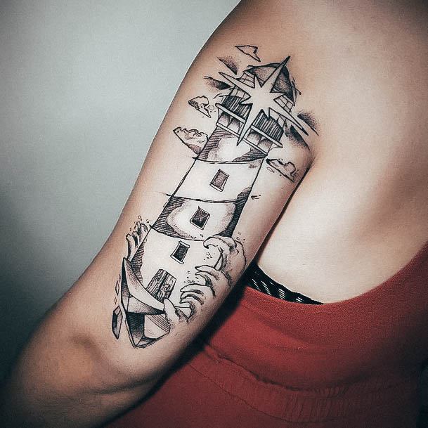 Simple Lighthouse Tattoo For Women