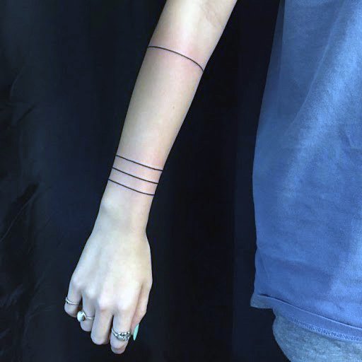 Simple Lines And Bands Womens Wrist Tattoo