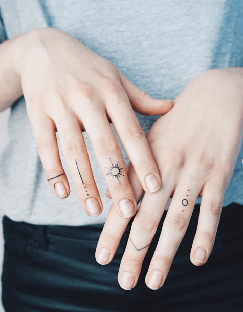 Simple Lines Dots And Curves Tattoo Womens Fingers