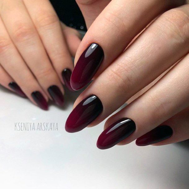 Simple Maroon And Black Nail For Women