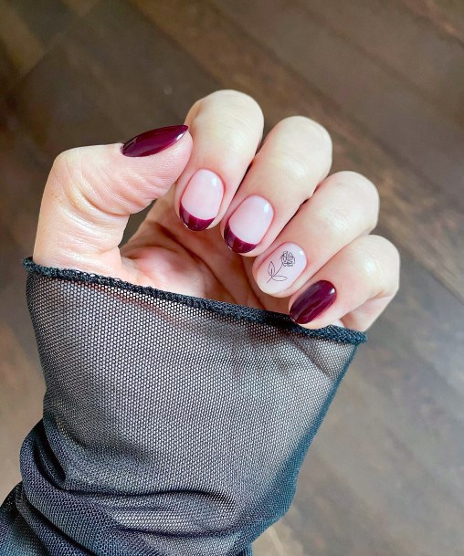 Simple Maroon And Pink Nail For Women