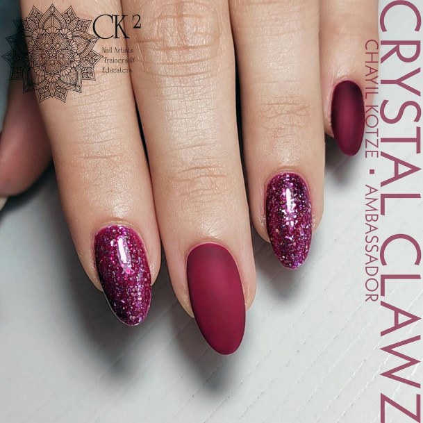 Simple Maroon Glitter Nail For Women