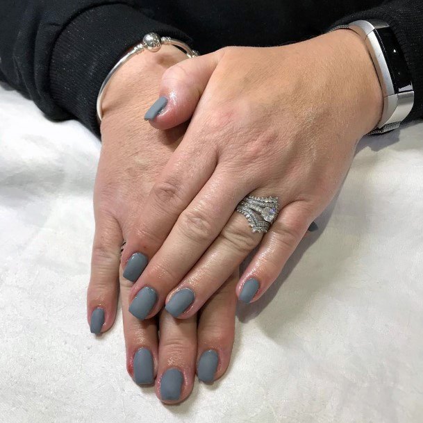 Simple Matted Grey Nails For Women