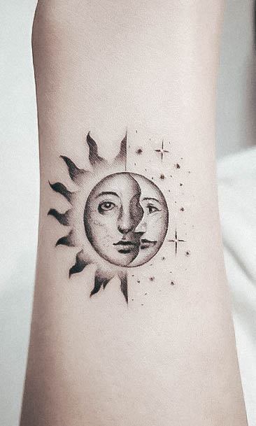 Simple Moon And Stars Tattoo For Women