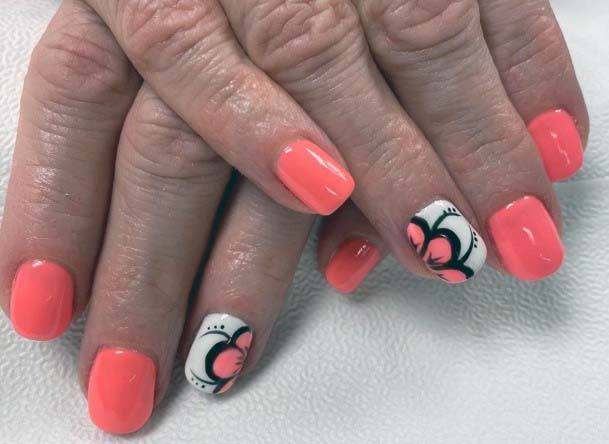 Simple Orange And Black Summer Nail Art