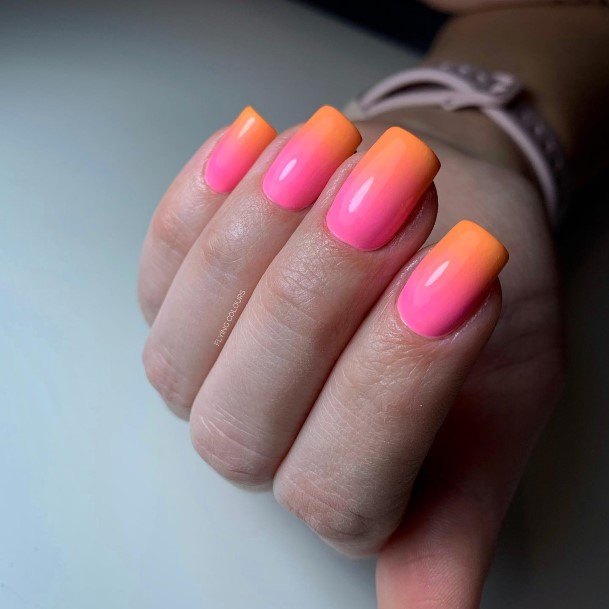 Simple Orange Ombre Nail For Women