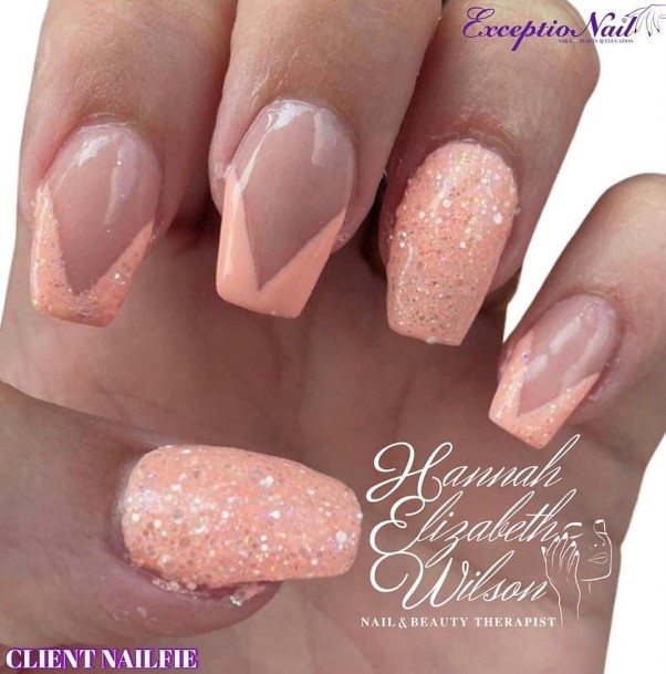 Simple Peach With Glitter Nail For Women