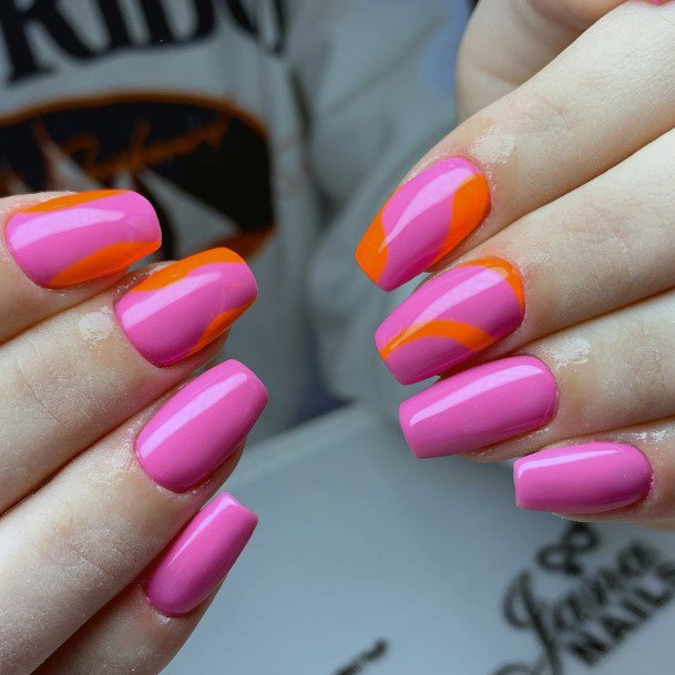 Simple Pink And Orange Nail For Women