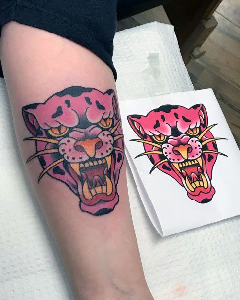 Simple Pink Panther Tattoo For Women