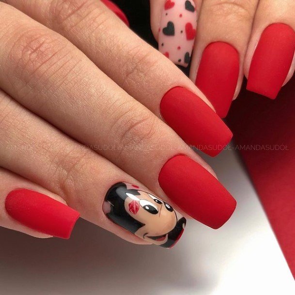 Simple Red And Black Nail For Women