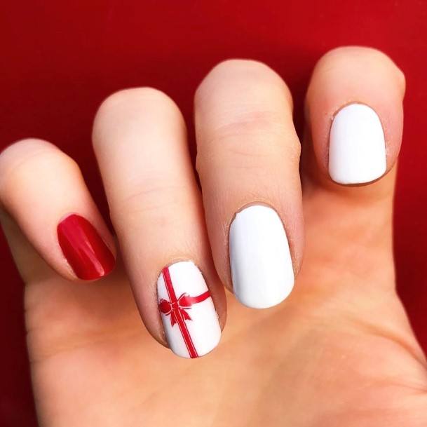 Simple Red And White Nail For Women