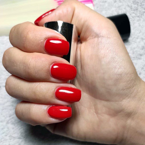 Simple Red Painted Nails Women