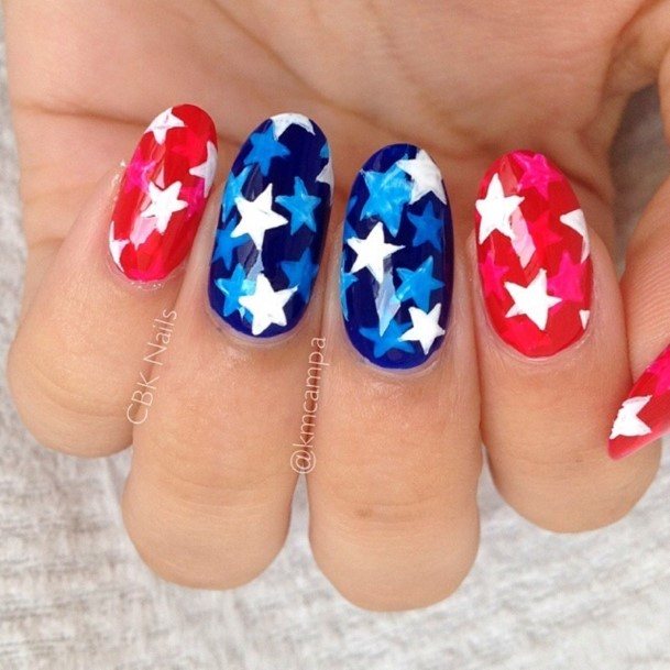 Simple Red White And Blue Nail For Women