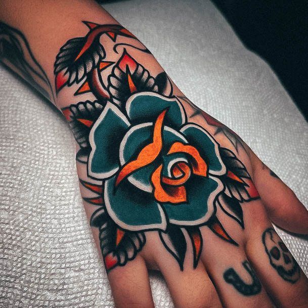 Simple Rose Hand Tattoo For Women