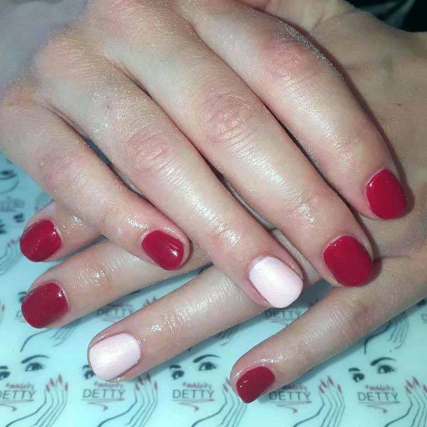 Simple Rose Pink Accent And Red Nails For Women