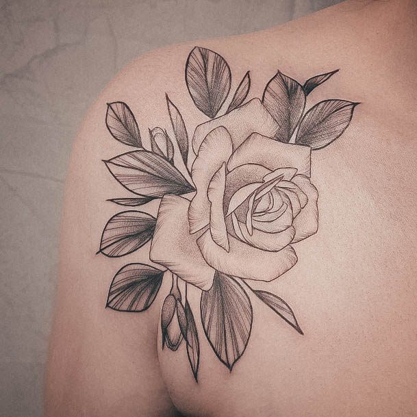 Simple Rose Shoulder Tattoo For Women