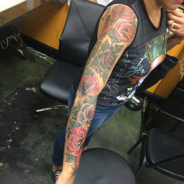 Simple Rose Sleeve Tattoo For Women