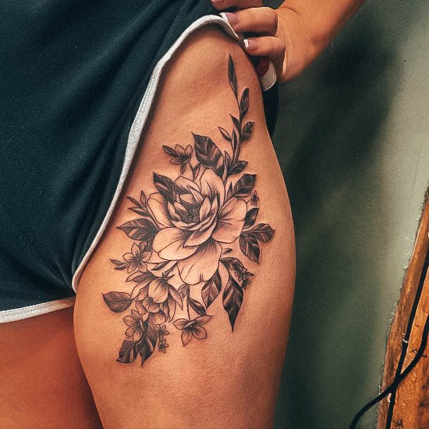 Simple Rose Thigh Tattoo For Women