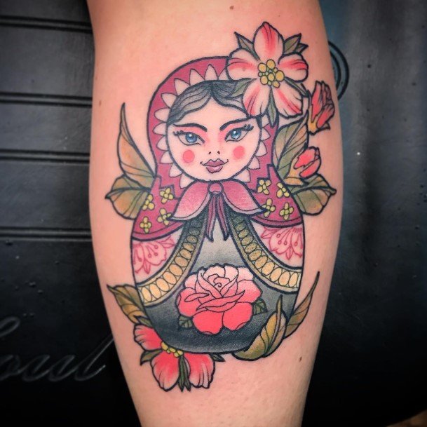 Simple Russian Nesting Doll Matryoshka Tattoo For Women