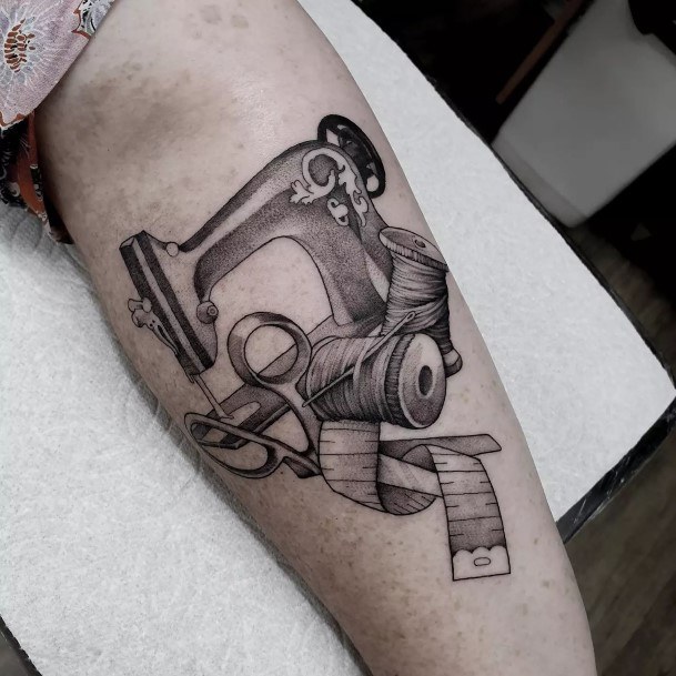 Simple Sewing Machine Tattoo For Women