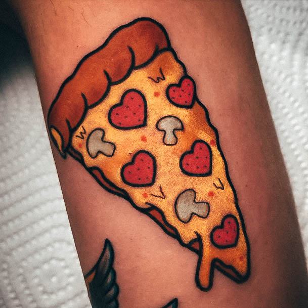 Simple Slice Artistic Pizza Tattoo On Woman