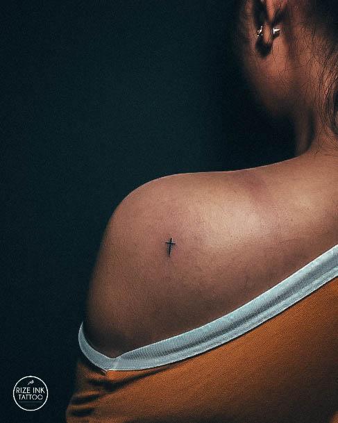 Simple Small Cross Tattoo For Women