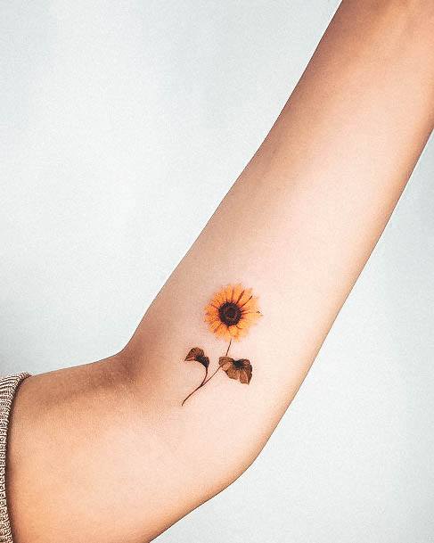 Simple Small Sunflower Tattoo For Women