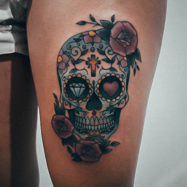 Simple Sugar Skull Tattoo For Women