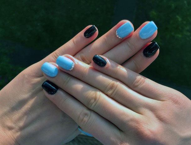 Simple Sweet Blue And Black Nail Design Ideas For Girls