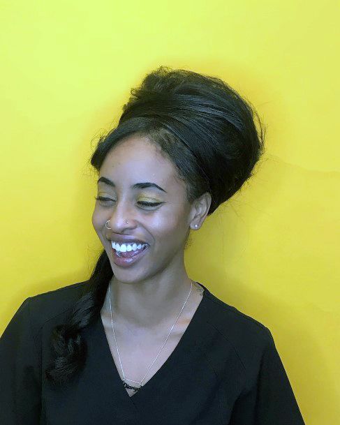 Simple Tall Black Beehive Hairstyle With No Bangs For Women