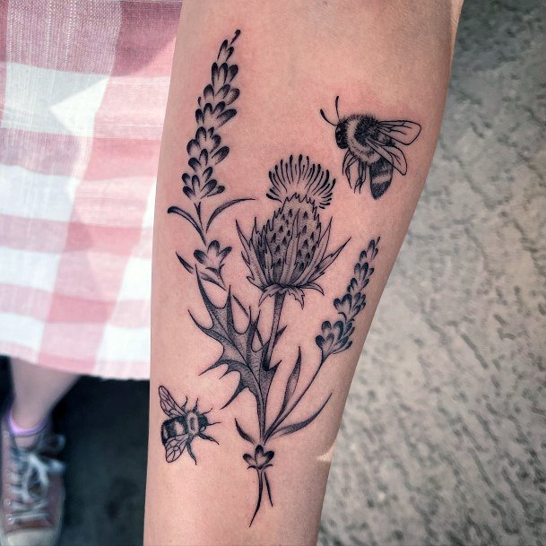 Simple Thistle Tattoo For Women