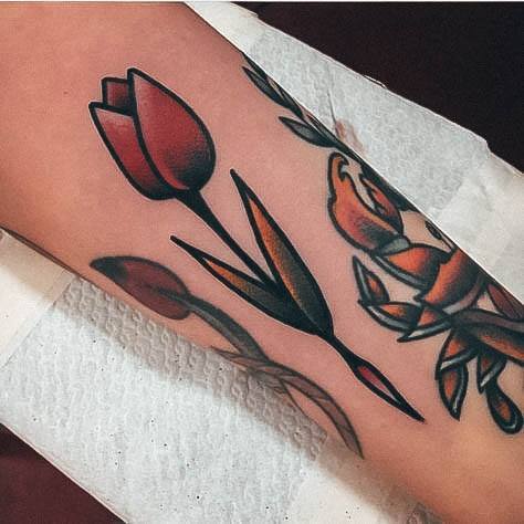 Simple Tulip Tattoo For Women