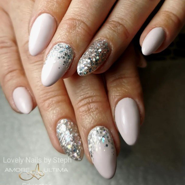 Simple White Almond Shaped Nail For Women