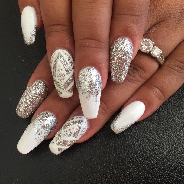 Simple White And Silver Nail For Women