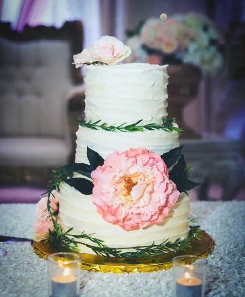 Simple White Cream Cheese Frosting With Large Icing Flower Design Wedding Cake Ideas