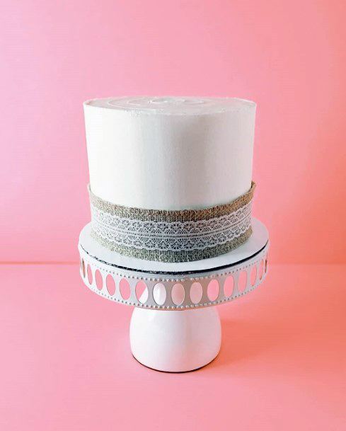 Simple White Fondant Cake With Burlap Borders Wedding Decor