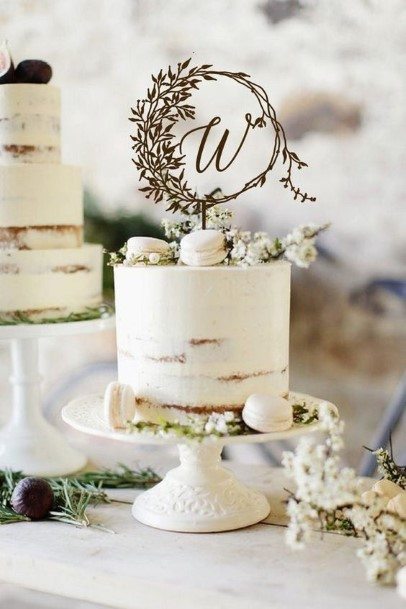 Simple White Rustic Wedding Cake Toppers