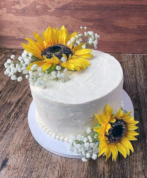 Simple White Wedding Cakes Womens Sunflower