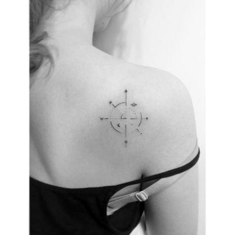 Simple Womens Back Tattoo Compass
