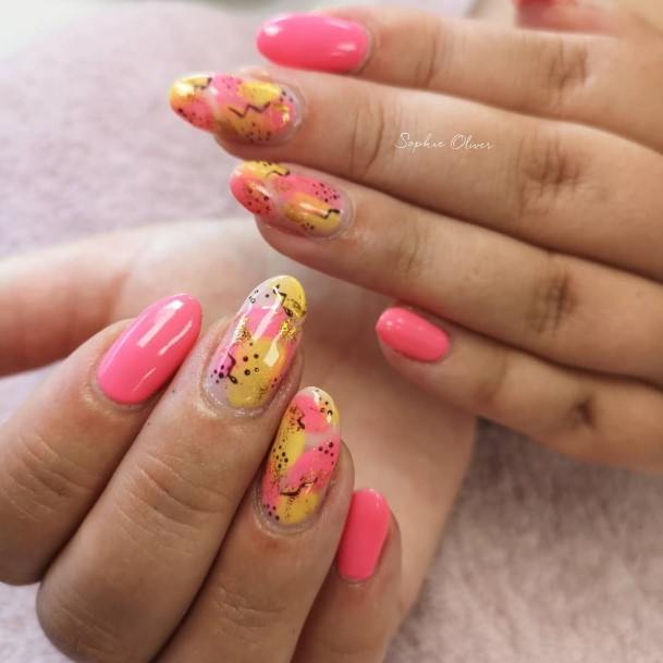 Simple Yellow And Pink Nail For Women