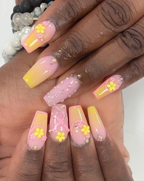 Simple Yellow With Diamonds Nail For Women