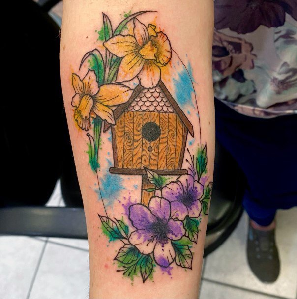 Simplistic Birdhouse Tattoo For Girls