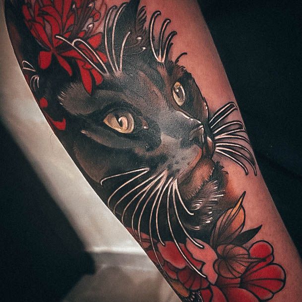 Simplistic Black Cat Tattoo For Girls