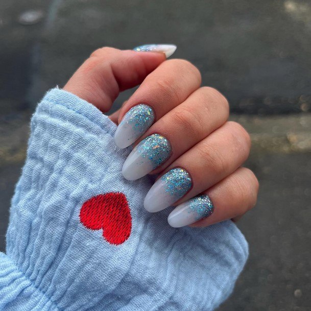 Simplistic Blue Glitter Nail For Girls