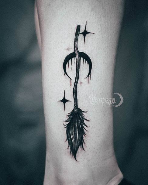 Simplistic Broom Tattoo For Girls